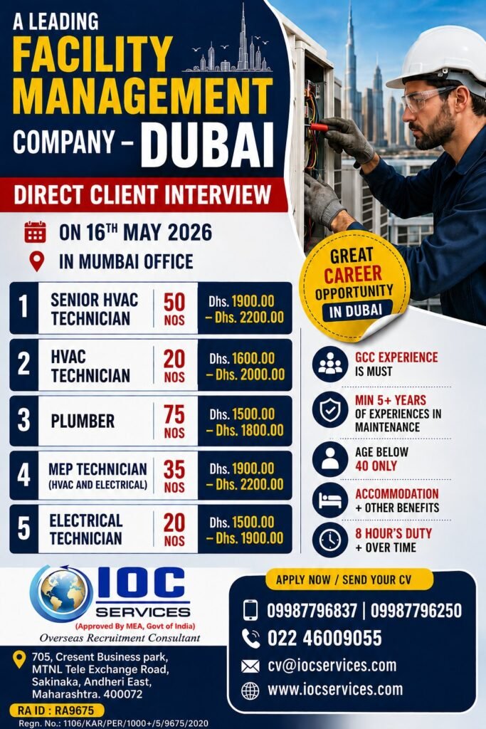 Dubai Facility Management Jobs 2026 | Direct Client Interview for HVAC, MEP & Electrical Technicians