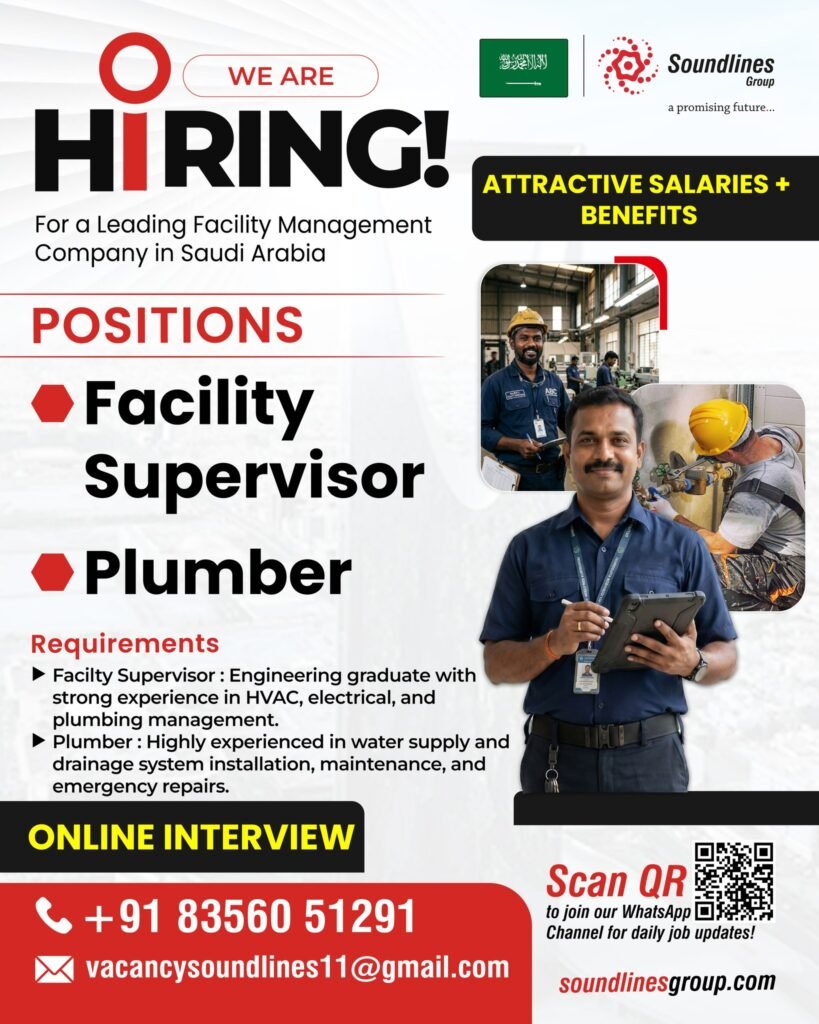 Hiring For a Leading Facility Management Company in Saudi Arabia
