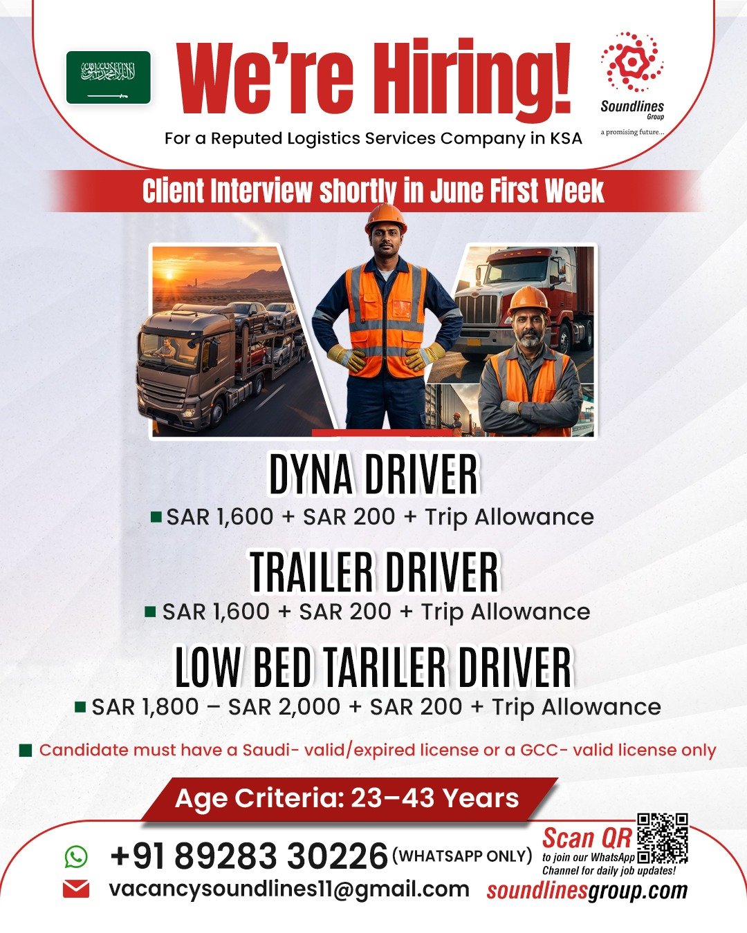 Hiring For a Reputed Logistics Services Company in Saudi Arabia
