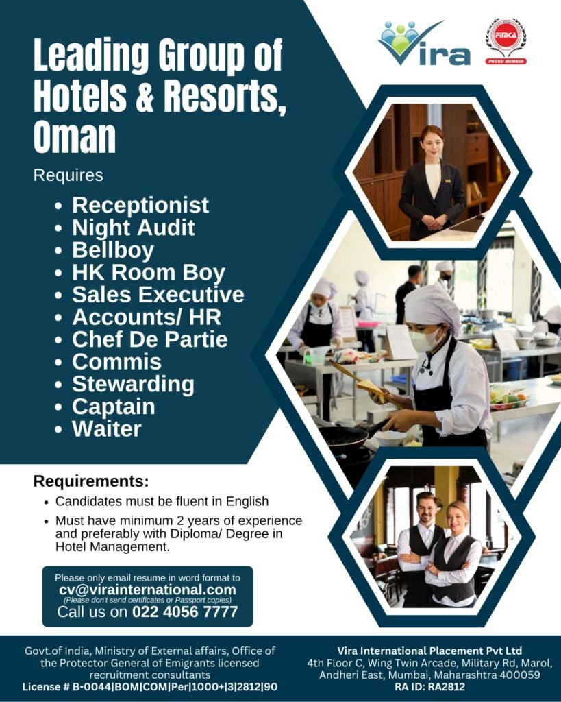 Hiring For A Leading Group of Hotels & Resorts - Oman