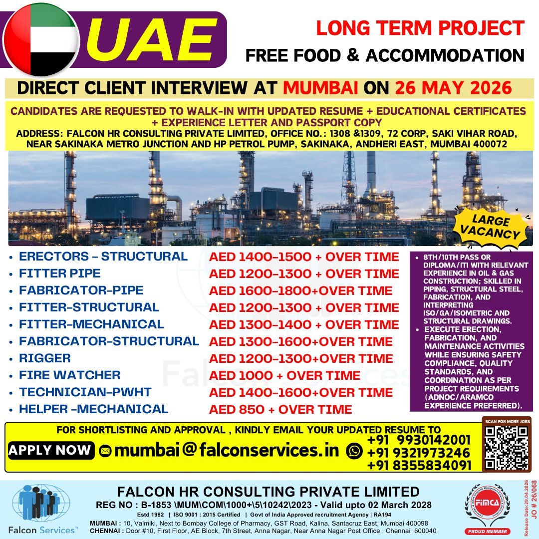UAE Hiring – Long Term Oil & Gas Project