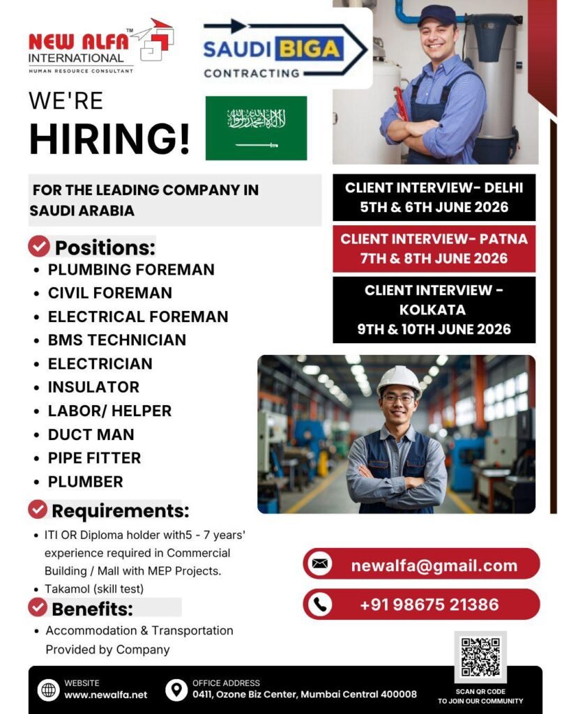 Saudi Arabia MEP Jobs 2026 | Urgent Hiring 