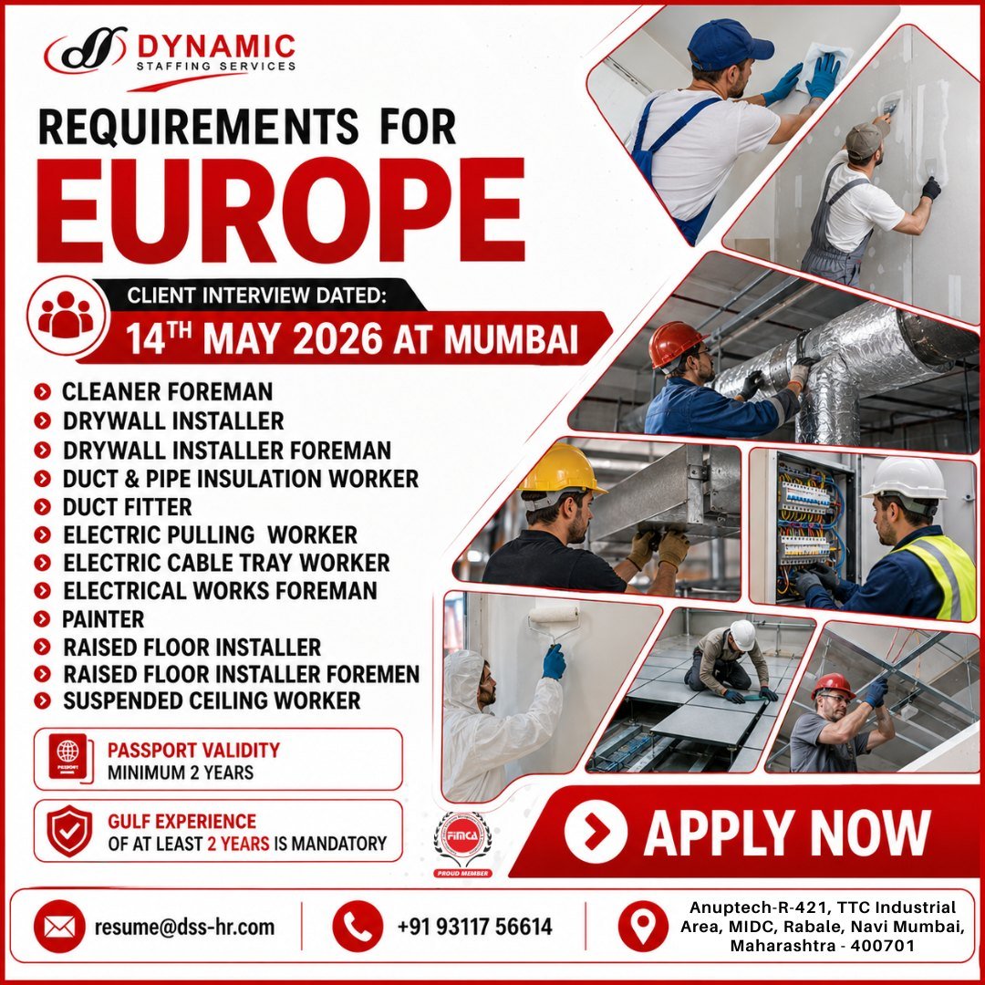 Europe Jobs 2026 – Urgent Hiring for Reputed Company