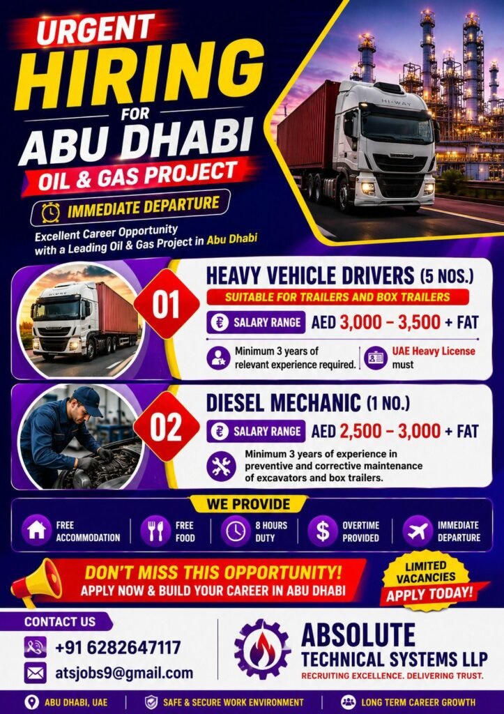 Abu Dhabi Oil & Gas Jobs 2025: Heavy Vehicle Driver and Diesel Mechanic Vacancies