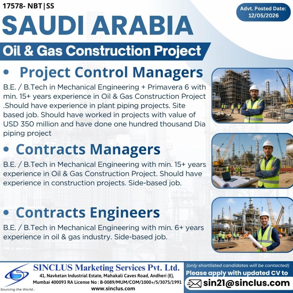 SAUDI ARABIA – Oil & Gas Construction Project Hiring 