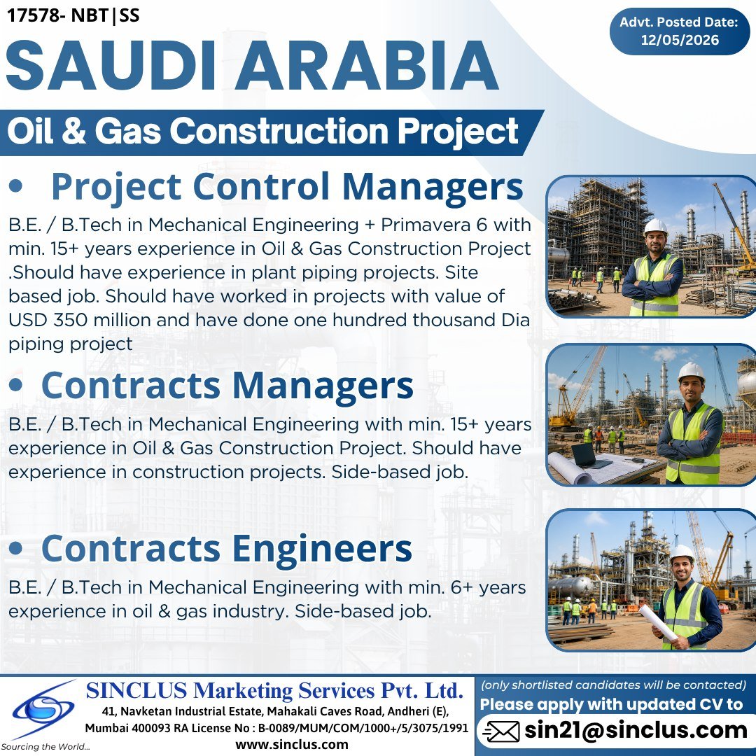SAUDI ARABIA – Oil & Gas Construction Project Hiring 
