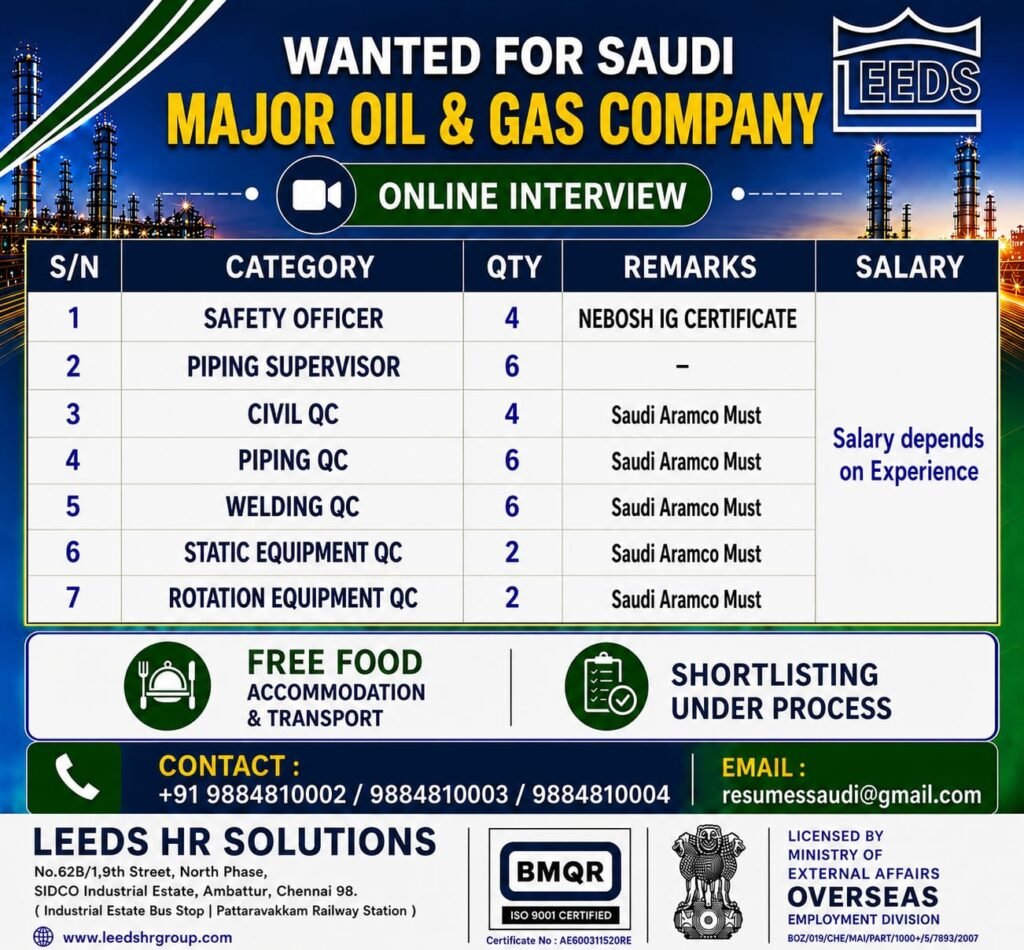 Saudi Arabia : Hiring For Major Oil and Gas Company