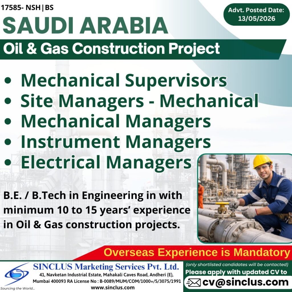 Job Opportunities in Saudi Arabia - Oil & Gas Construction Project
