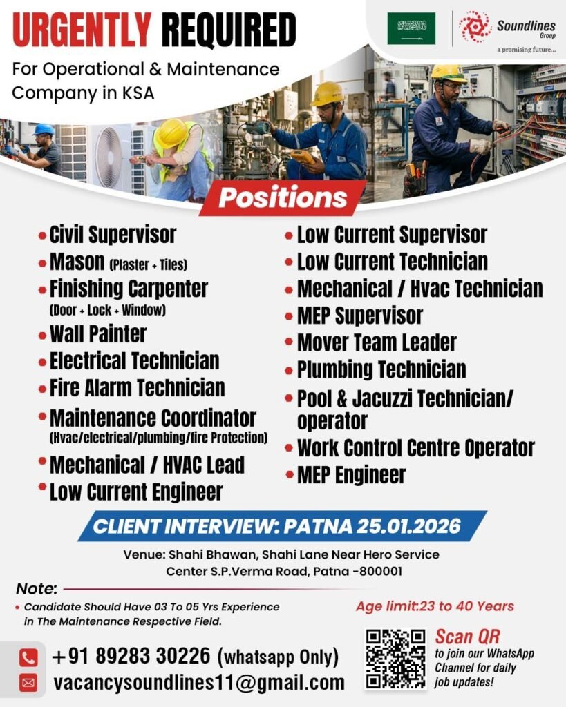 Urgently required Engineers for reputed company Overseas