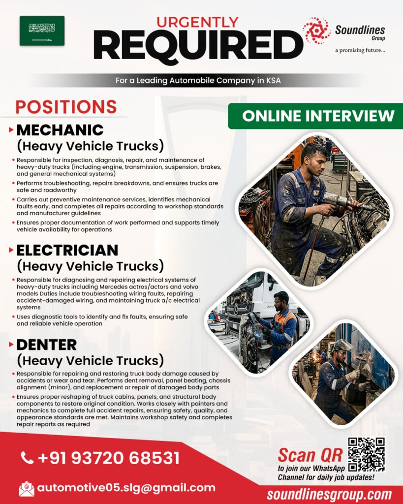 Hiring For a Leading Automobile Company in Saudi Arabia