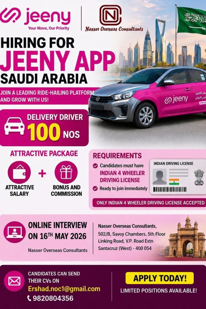 Saudi Arabia Driver Jobs 2025: Jeeny App Hiring Delivery Drivers for Immediate Joining