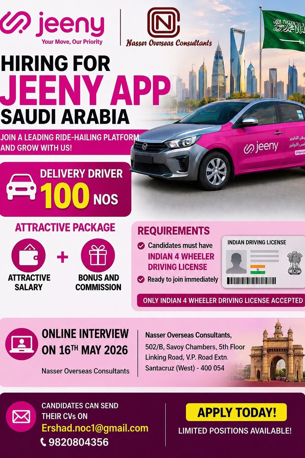 Saudi Arabia Driver Jobs 2025: Jeeny App Hiring Delivery Drivers for Immediate Joining