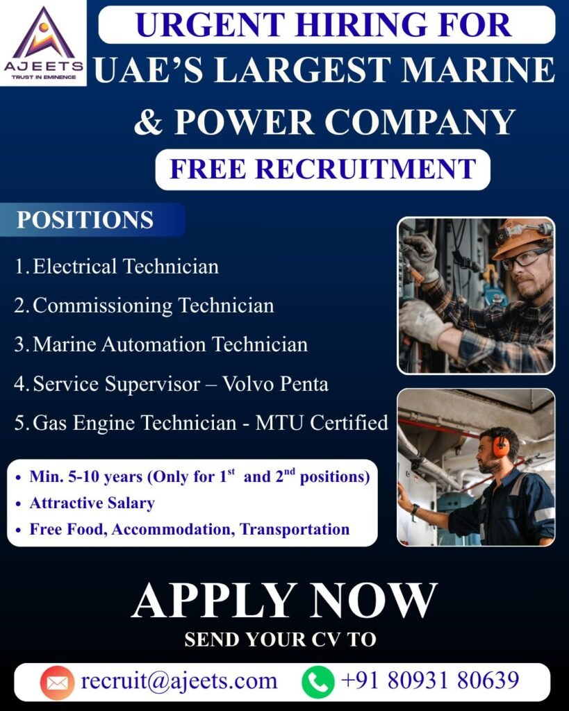 Urgent Hiring For UAE’s Leading Marine & Power Company 