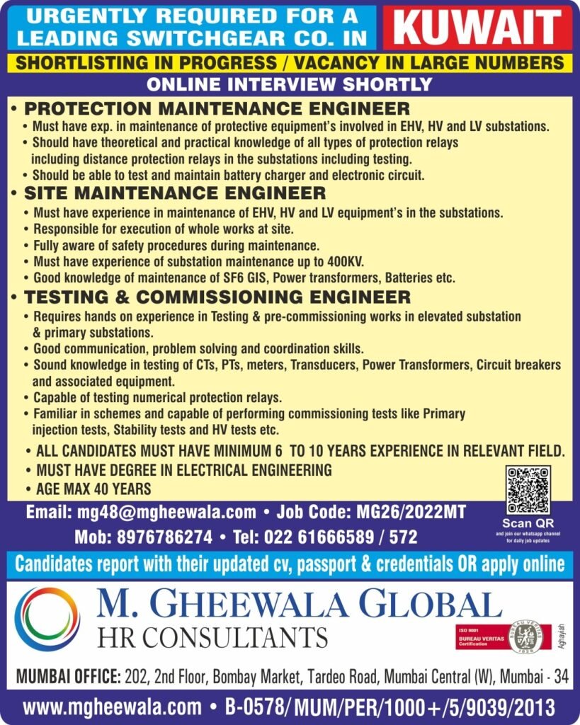Kuwait Switchgear Company Jobs 2025: Apply Now