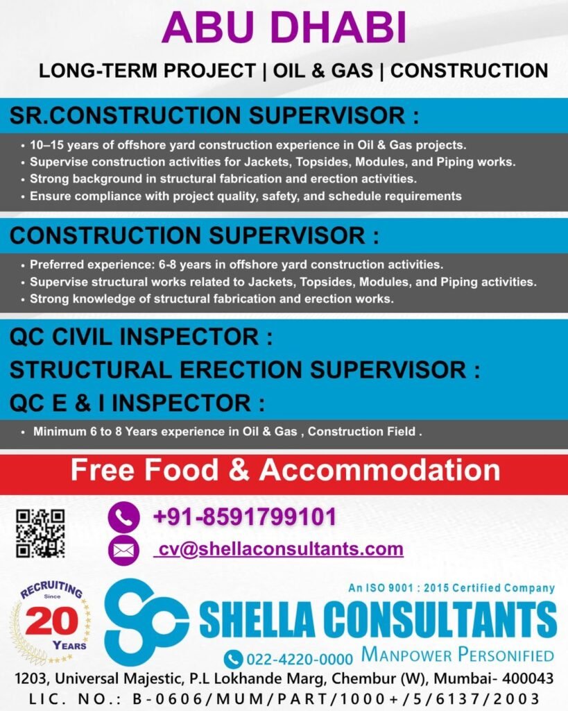 UAE Jobs 2025: Hiring For Oil & Gas construction jobs in Abu Dhabi