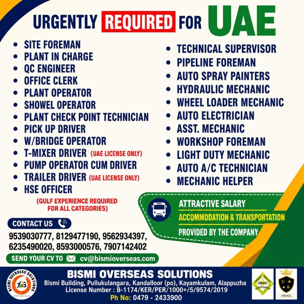 Multiple Job vacancies for UAE - Apply Today