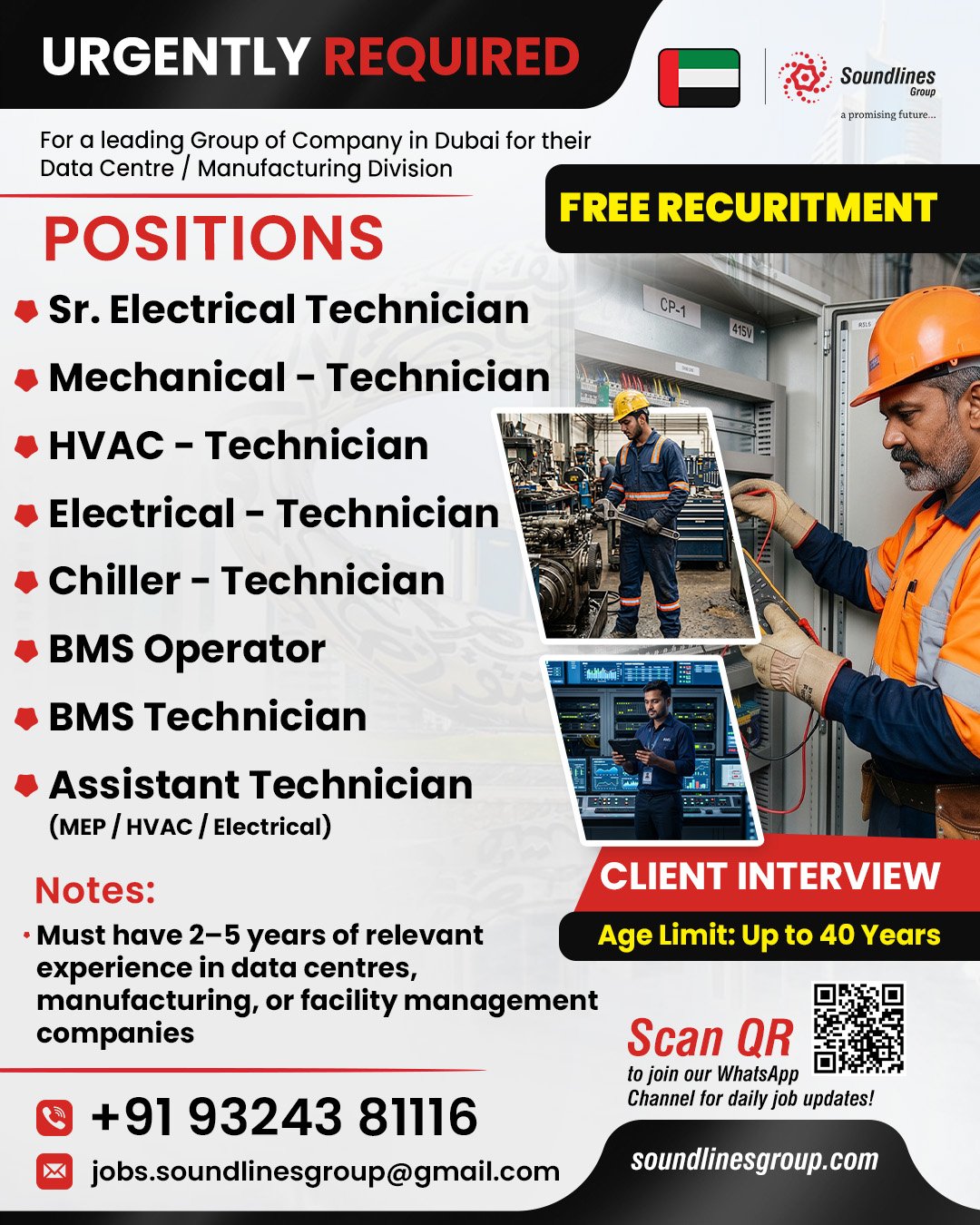 UAE : Hiring For a leading Group of Company in Dubai for their Data Centre / Manufacturing Division