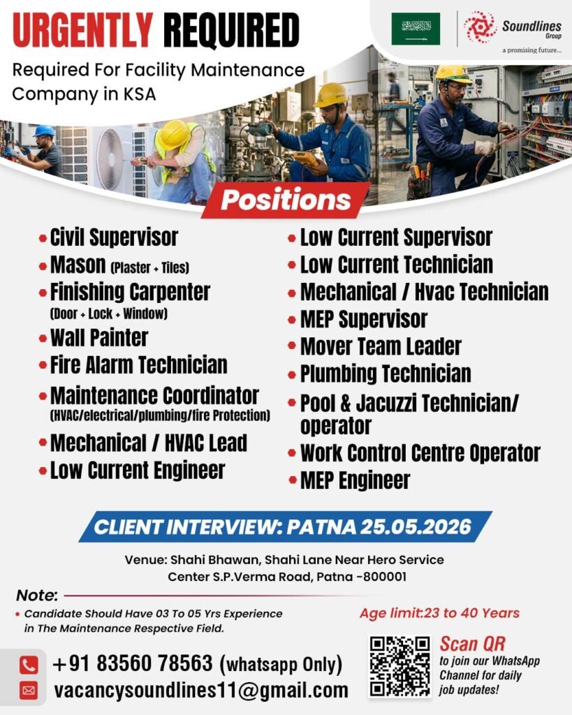 Saudi Arabia : Hiring Urgent For Operational & Maintenance Company 