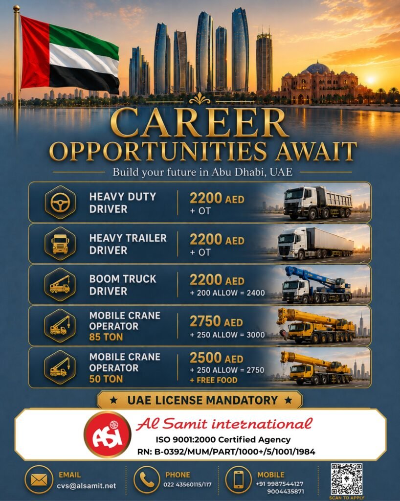 UAE Jobs 2025: Heavy Driver & Operator Vacancies in Abu Dhabi