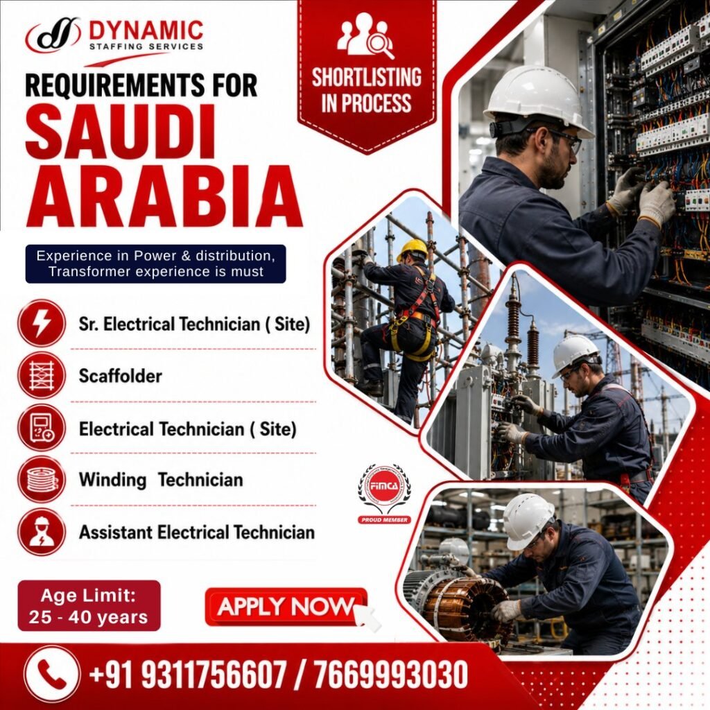 Saudi Arabia Jobs 2026: Hiring For electrical and power distribution sector