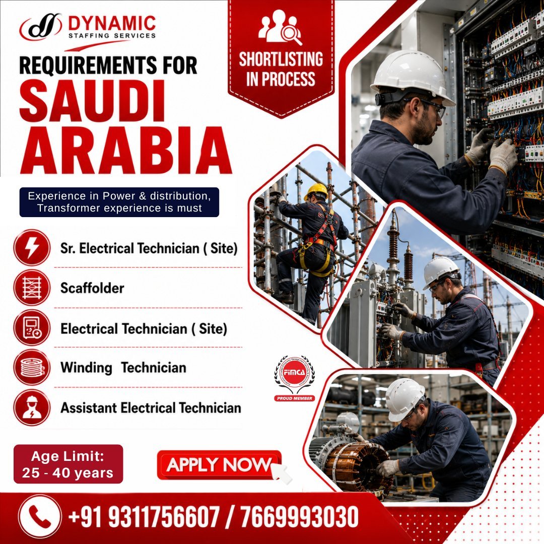 Saudi Arabia Jobs 2026: Hiring For electrical and power distribution sector
