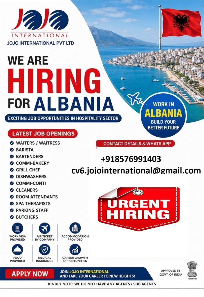 Albania Hospitality Jobs 2026 | Apply for Waiter, Barista, Chef & Hotel Staff Vacancies