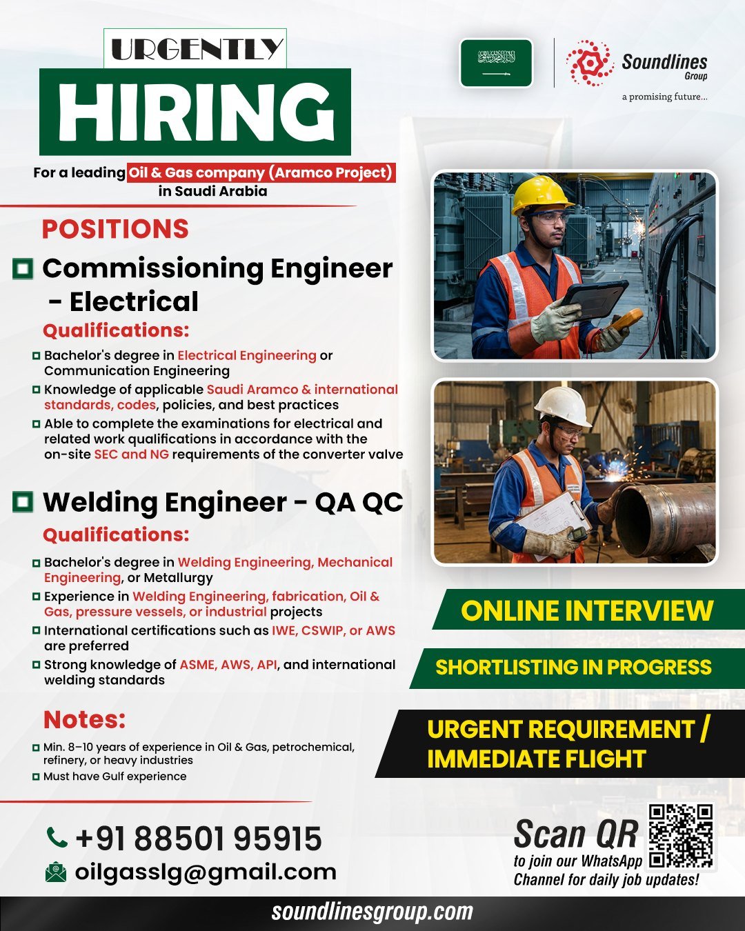 Hiring For a leading Oil & Gas company (Aramco Project) in Saudi Arabia