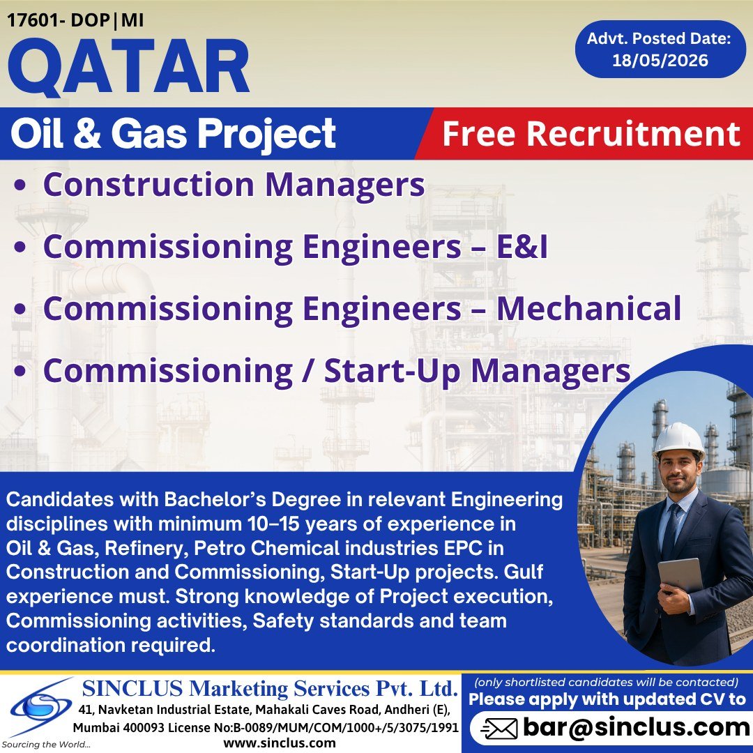 Career Opportunities in QATAR – Oil & Gas Project 