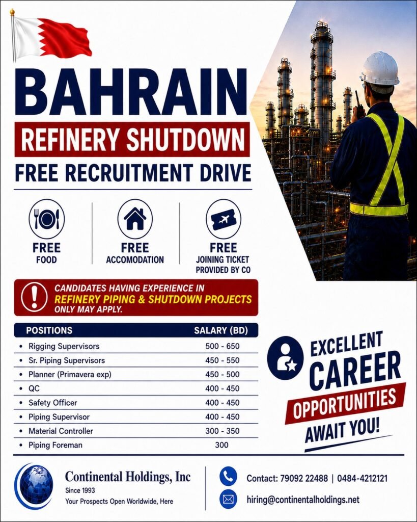 Bahrain Refinery Shutdown Free Recruitment Drive