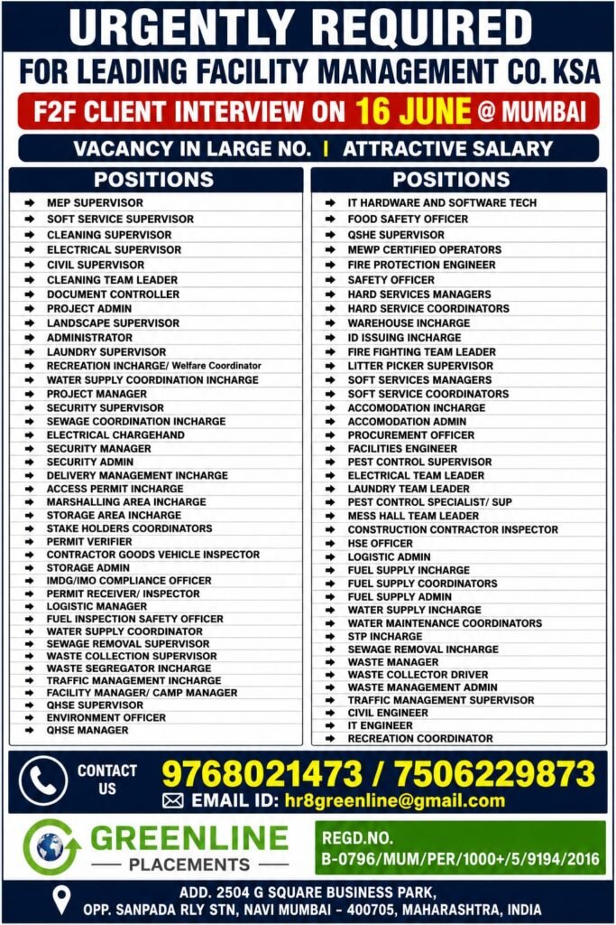 Saudi Arabia Facility Management Jobs 2026 – Large Scale Hiring 