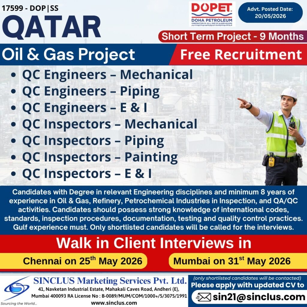 Jobs in QATAR – Hiring For DOPET Oil & Gas Project