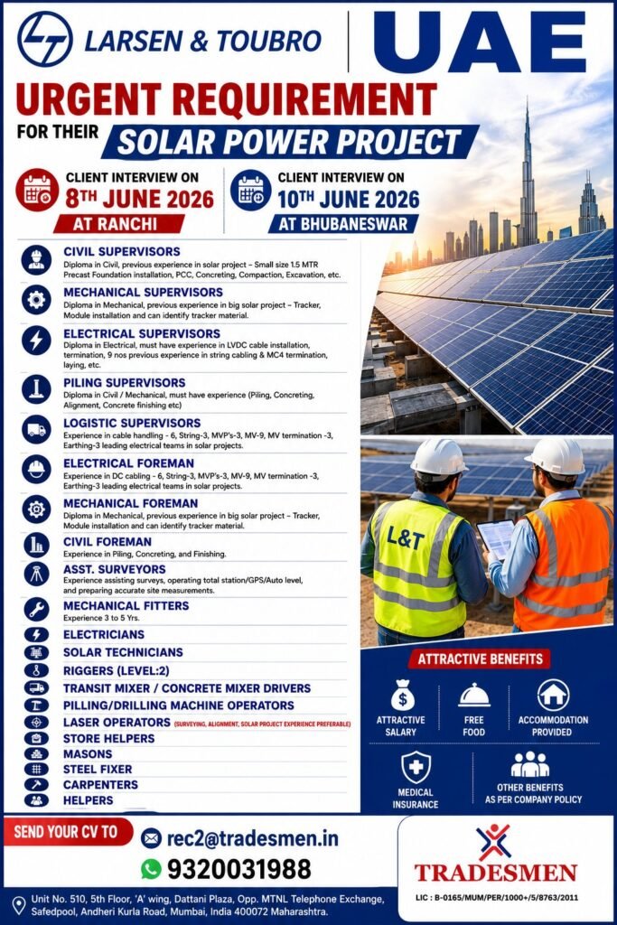 UAE Solar Power Project Jobs 2026: Larsen & Toubro Hiring 