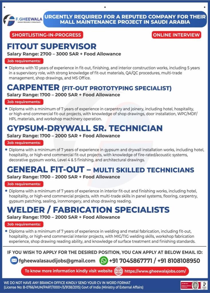 Saudi Arabia Mall Maintenance Project Jobs 2026 
