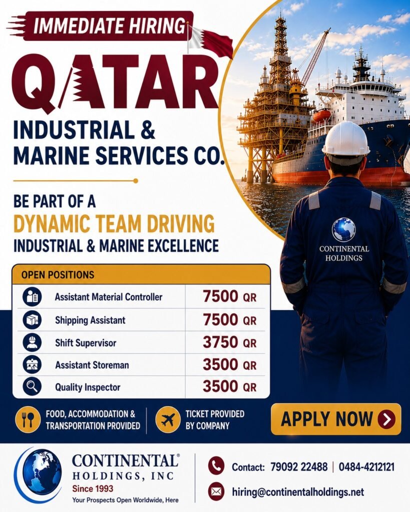 Immediate Hiring for Qatar Industrial & Marine Services Co. Immediate Hiring for Qatar Industrial & Marine Services Co.