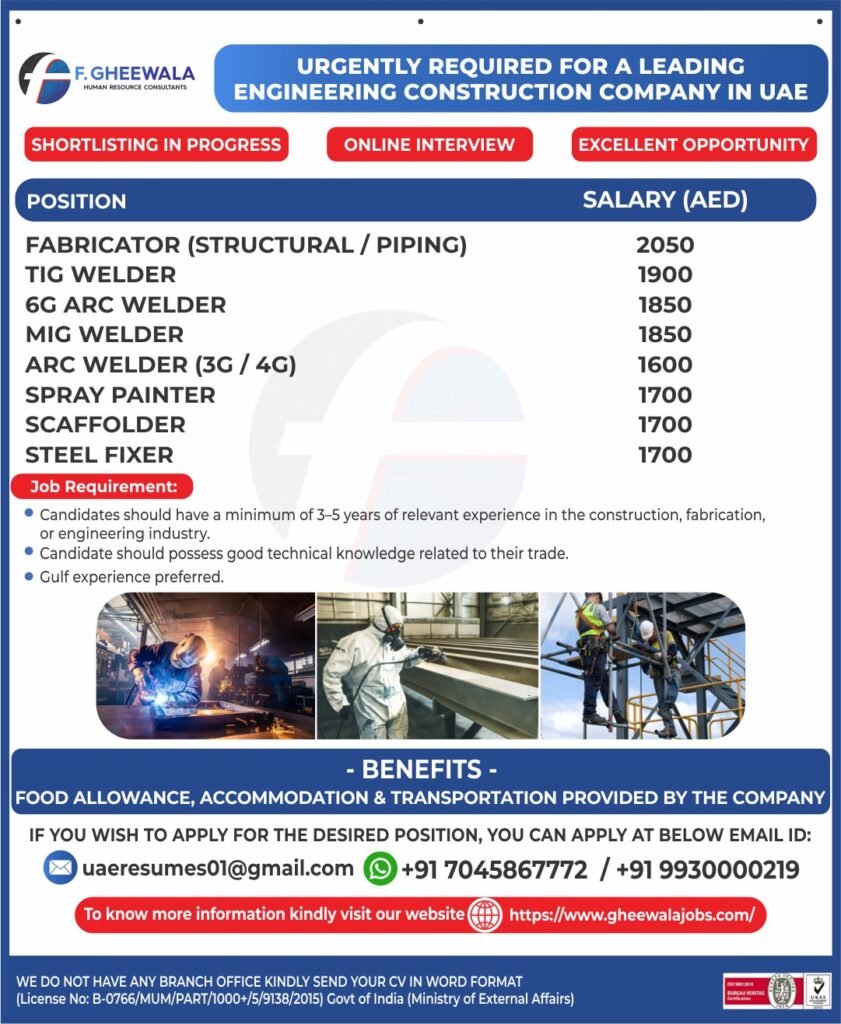 UAE Engineering Construction Company Jobs 2026 – Apply Now