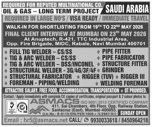 Urgent Hiring for Saudi Arabia (Oil & Gas Project)