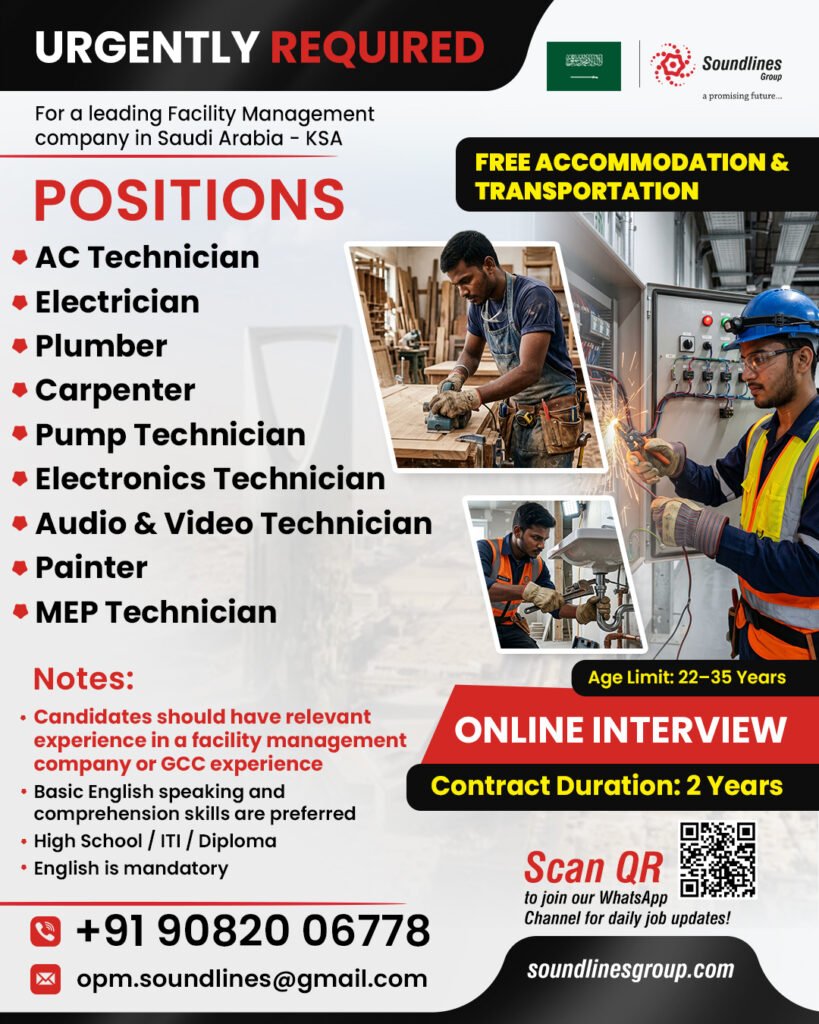 Hiring For a leading Facility Management company in Saudi Arabia 
