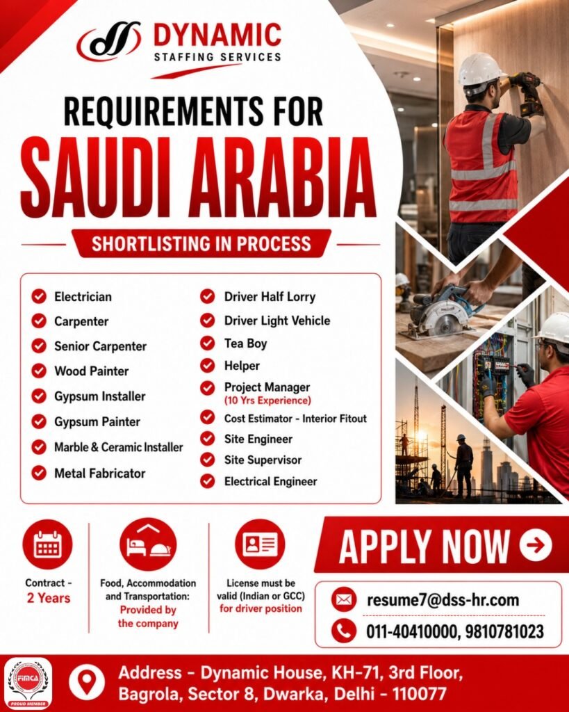 Urgently Hiring For Reputed Company in Saudi Arabia