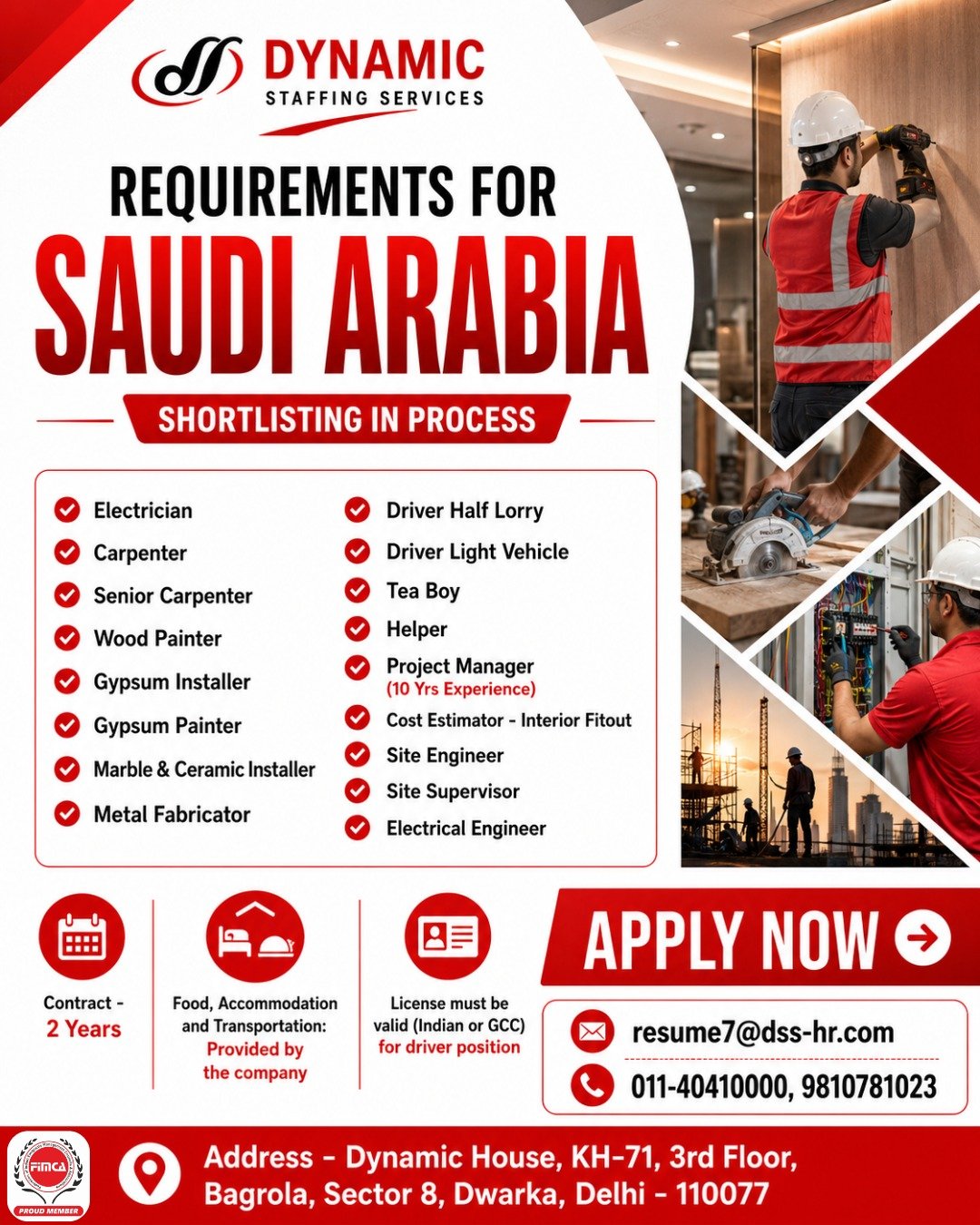 Urgently Hiring For Reputed Company in Saudi Arabia