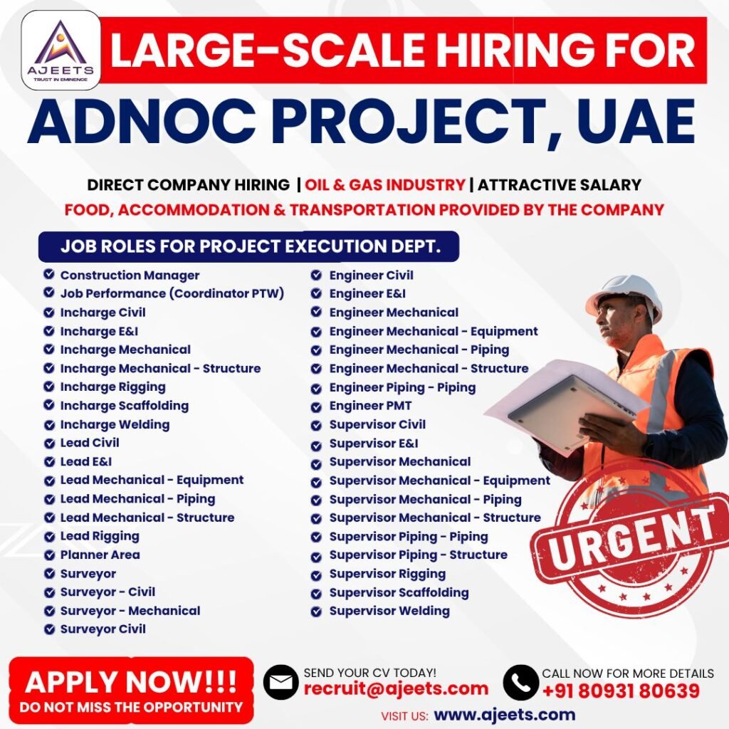 UAE Jobs 2026 – Large Scale Hiring for Oil & Gas Professionals