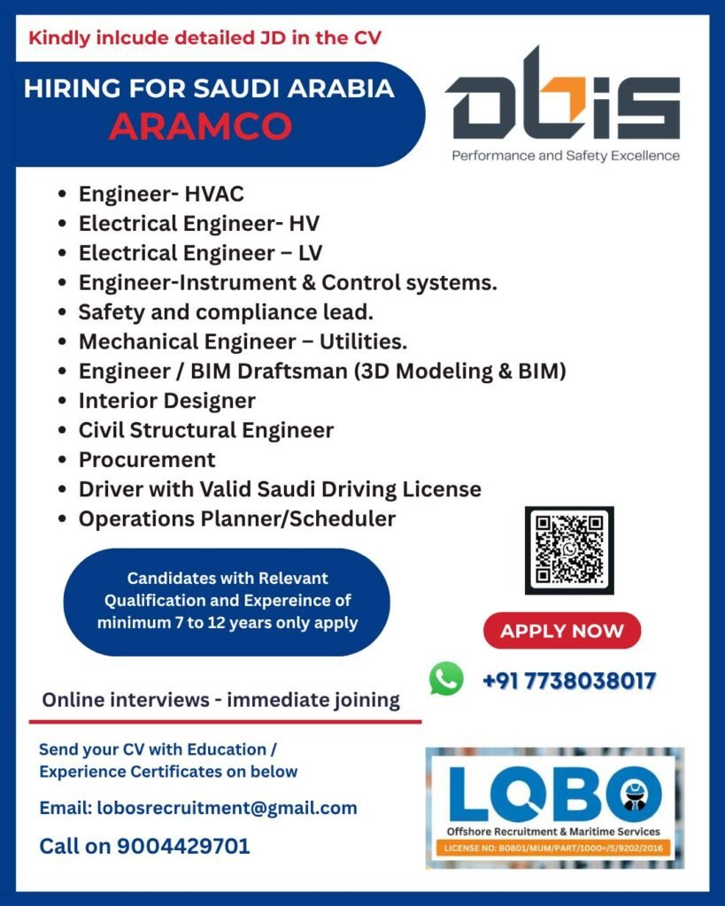 Saudi Aramco Jobs 2026 – Hiring For ABIS Company
