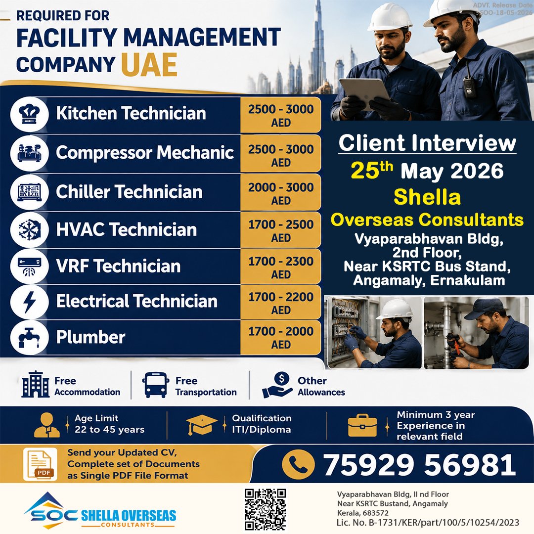 UAE Facility Management Jobs 2026: Hiring HVAC Technicians, Chiller Technicians & Electricians
