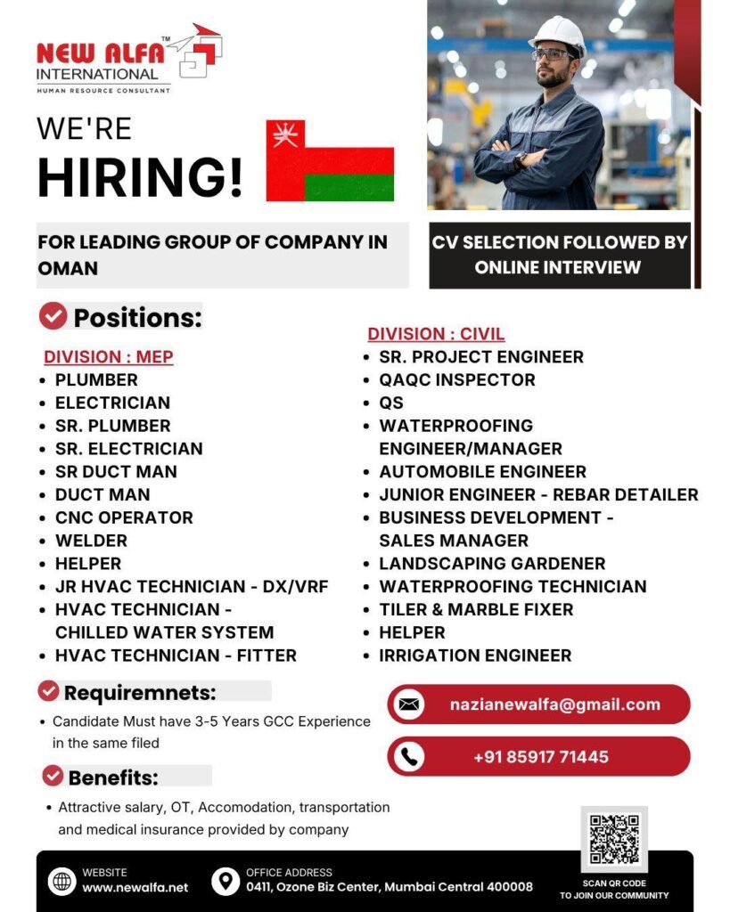 Oman Jobs 2026 | Hiring for MEP, Civil, HVAC & Engineering Positions