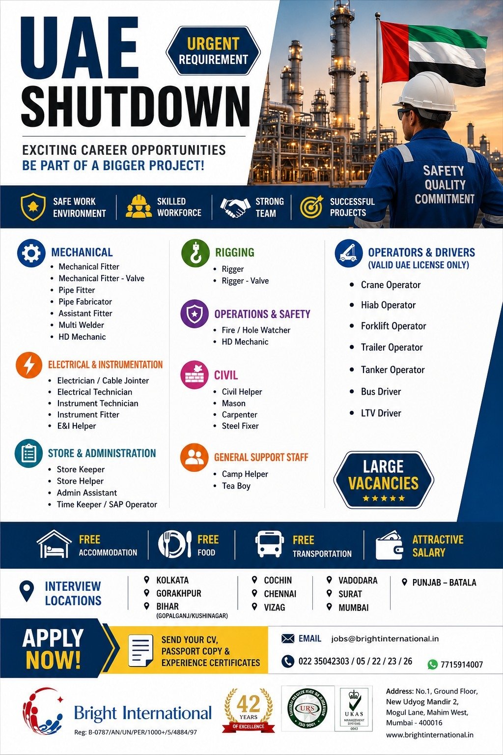 UAE Shutdown Project Jobs 2025 – Urgent Recruitment for Oil & Gas Shutdown Project
