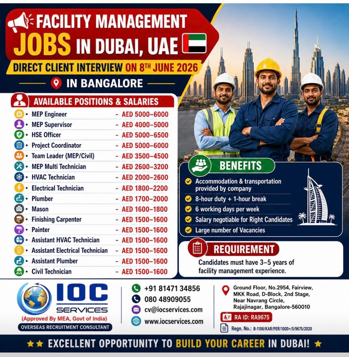 Dubai Facility Management Jobs 2026 – Direct Client Interview