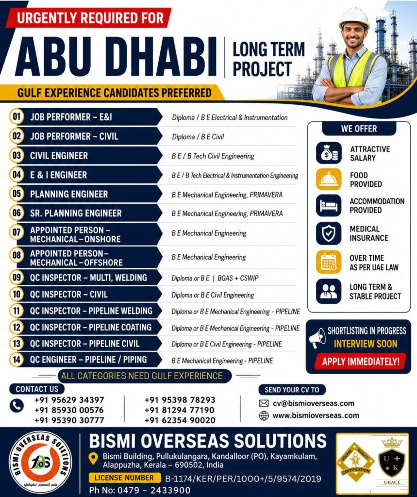 UAE Abu Dhabi Long Term Project Jobs 2025 