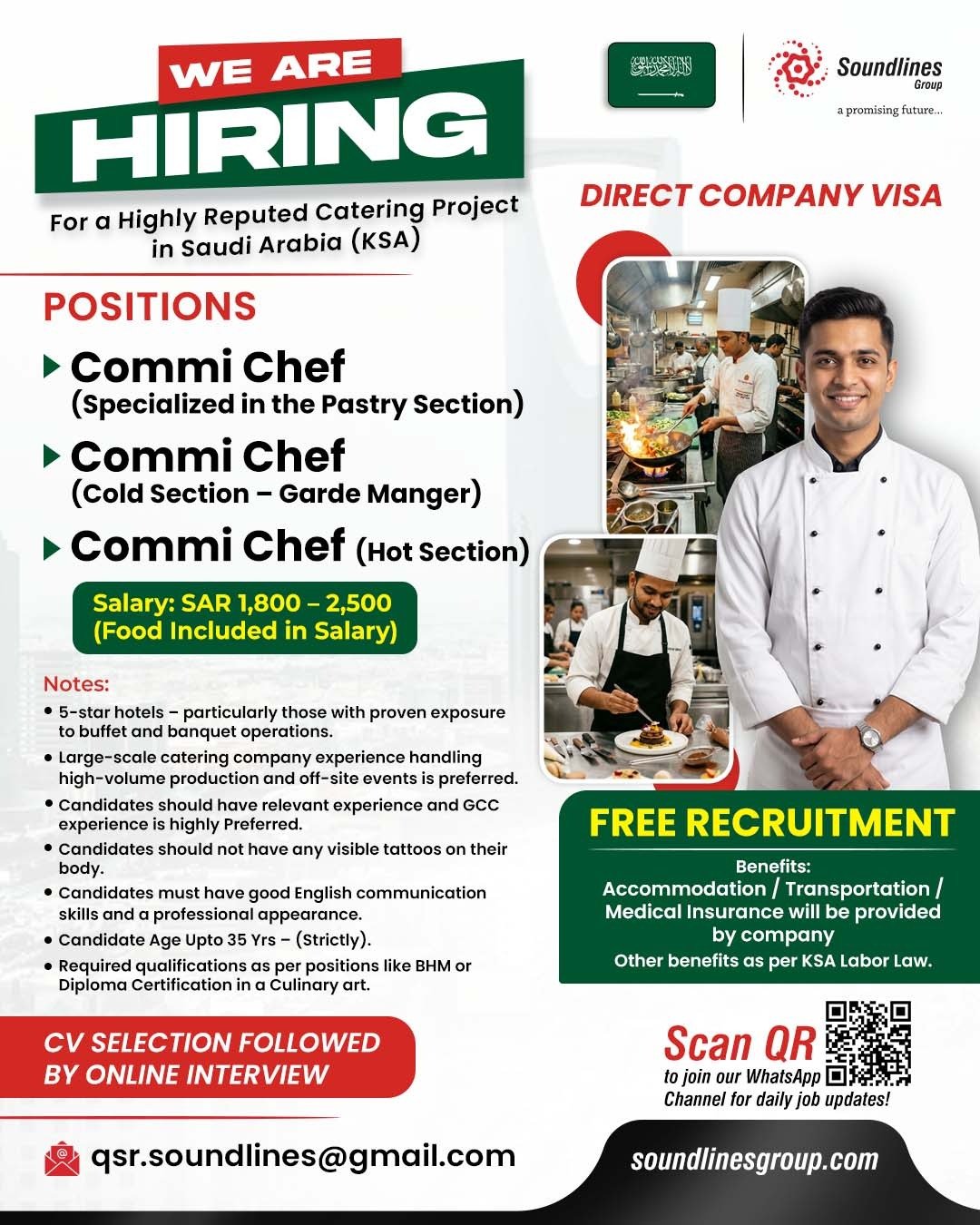Hiring For a Highly Reputed Catering Project in Saudi Arabia (KSA)