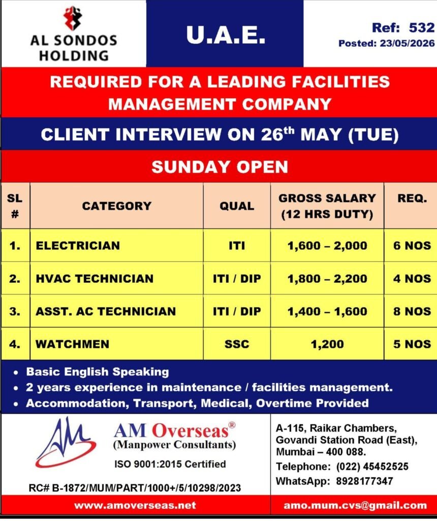 UAE Facilities Management Jobs 2026 – Hiring For Al sondos Holding
