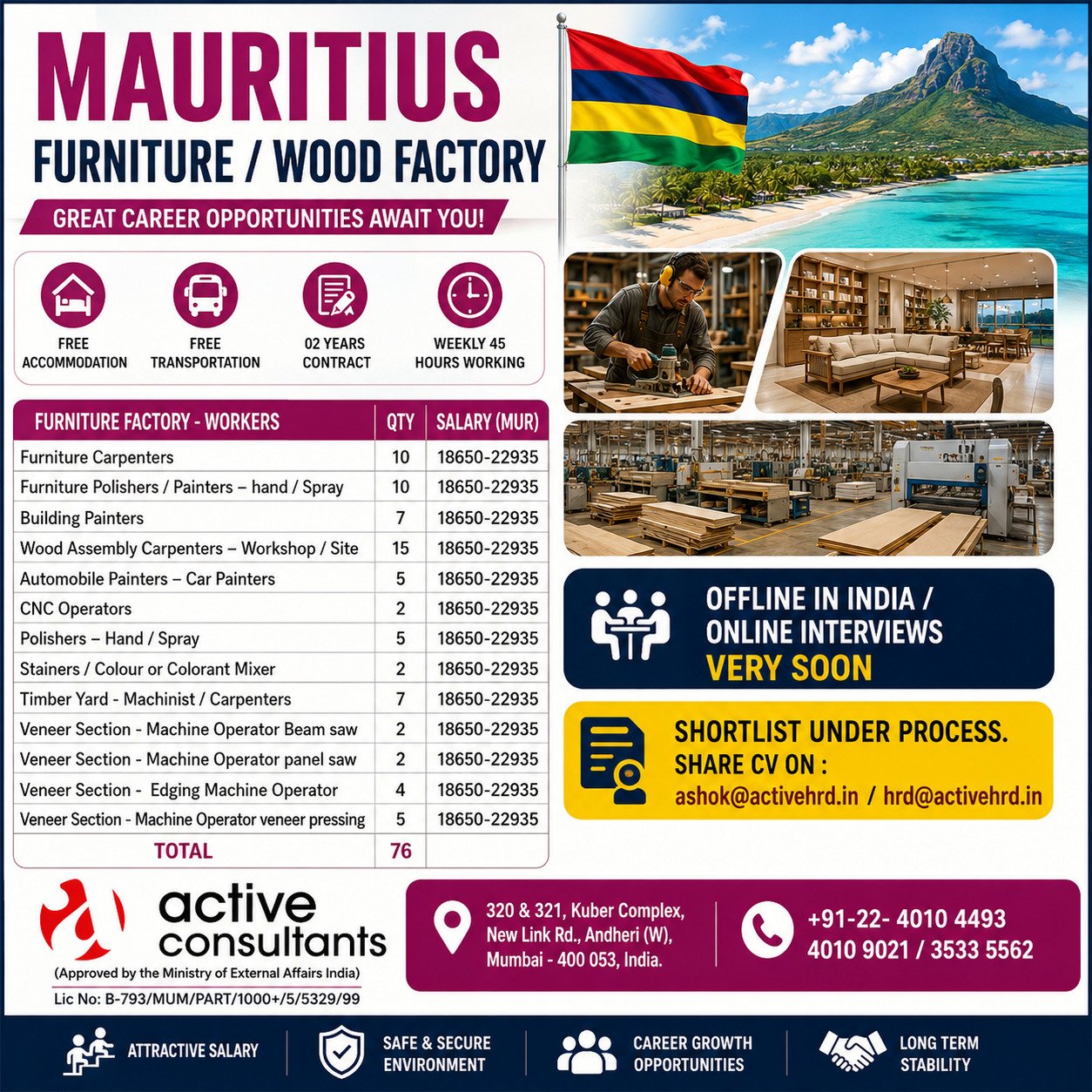 Mauritius Furniture & Wood Factory Jobs 2026 – Immediate Hiring 