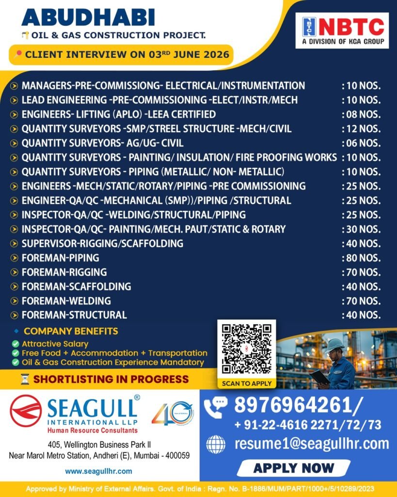 Abu Dhabi Oil & Gas Construction Jobs 2026 – Hiring Urgently